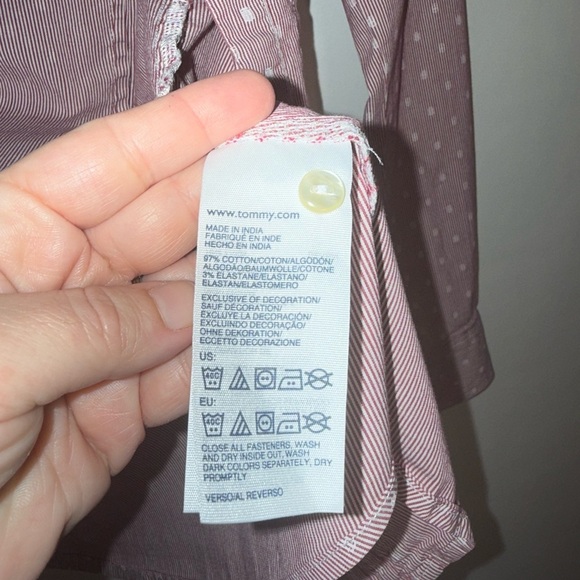 Tommy Hilfiger Stretch Size XS Pink Polka Dot Long Sleeve Fitted Dress Shirt - Picture 8 of 12